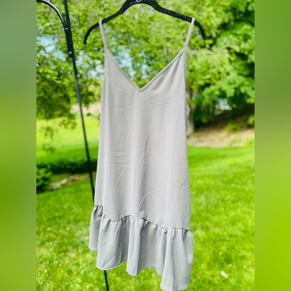 Gray Ruffle Sundress Adjustable Straps Beach Dress M
